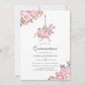 Pink Floral Waterverf Paris, Quinceañera Kaart (Voorkant)