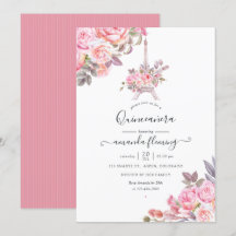 Pink Floral Waterverf Paris Quinceañera