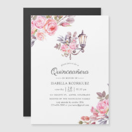Pink Floral Waterverf Paris, Quinceañera Magnetische Uitnodiging