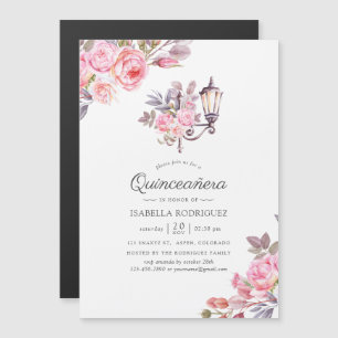 Pink Floral Waterverf Paris, Quinceañera Magnetische Uitnodiging