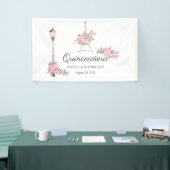 Pink Floral Waterverf Paris Quinceañera Spandoek (Beurs)