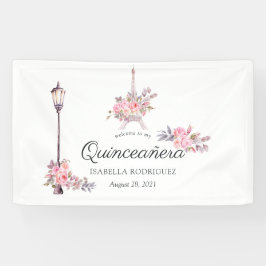Pink Floral Waterverf  Paris Quinceañera Spandoek