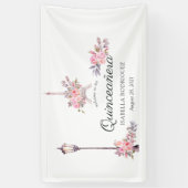 Pink Floral Waterverf Paris Quinceañera Spandoek (Verticaal)