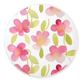 Pink Floral Waterverf Patroon Keramische Knop