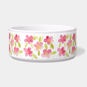 Pink Floral Waterverf Patroon Voerbakje