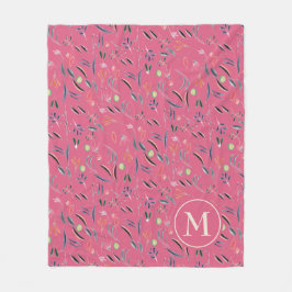Pink Floral Waterverf Personal Monogram Fleece Deken