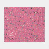 Pink Floral Waterverf Personal Monogram Fleece Deken (Voorkant (Horizontaal))