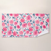 Pink Floral Waterverf Roos Patroon Badhanddoek (Badhanddoek)