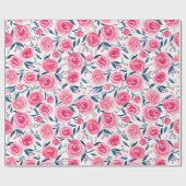 Pink Floral Waterverf Roos Patroon Cadeaupapier (Vlak)