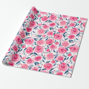 Pink Floral Waterverf Roos Patroon Cadeaupapier