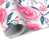 Pink Floral Waterverf Roos Patroon Cadeaupapier (Rol Hoek)