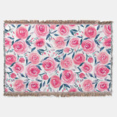 Pink Floral Waterverf Roos Patroon Deken (Voorkant)