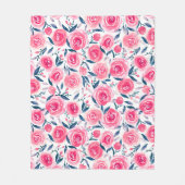 Pink Floral Waterverf Roos Patroon Fleece Deken (Voorkant)