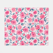 Pink Floral Waterverf Roos Patroon Fleece Deken (Voorkant (Horizontaal))