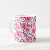 Pink Floral Waterverf Roos Patroon Koffiemok (Voorkant links)