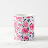 Pink Floral Waterverf Roos Patroon Koffiemok (Center)