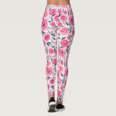 Pink Floral Waterverf Roos Patroon Leggings (Achterkant)