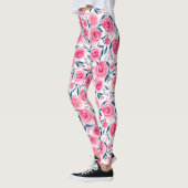 Pink Floral Waterverf Roos Patroon Leggings (Links)