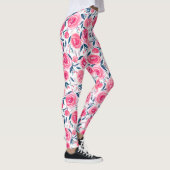Pink Floral Waterverf Roos Patroon Leggings (Rechts)