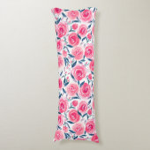 Pink Floral Waterverf Roos Patroon Lichaamskussen (Voorkant Verticaal)