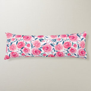Pink Floral Waterverf Roos Patroon Lichaamskussen