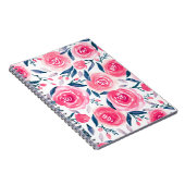 Pink Floral Waterverf Roos Patroon Notitieboek (Rechterzijde)