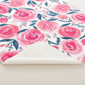 Pink Floral Waterverf Roos Patroon Sherpa Deken (3/4)