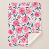 Pink Floral Waterverf Roos Patroon Sherpa Deken (Voorkant)