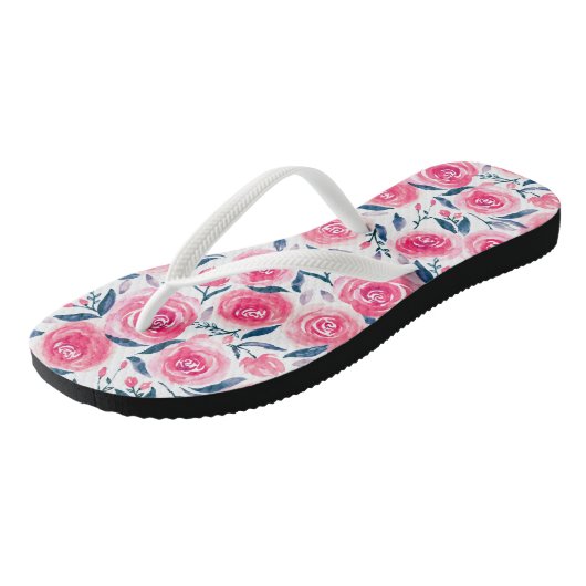 Pink Floral Waterverf Roos Patroon Teenslippers (Schuin)