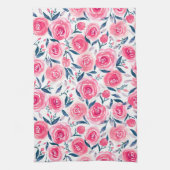 Pink Floral Waterverf Roos Patroon Theedoek (Verticaal)
