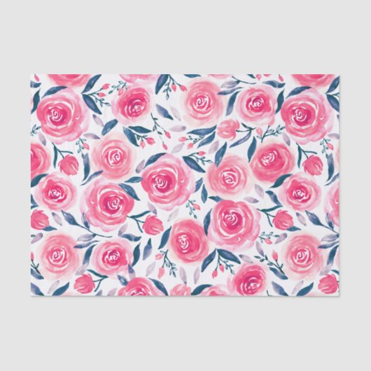 Pink Floral Waterverf Roos Patroon Tissuepapier (Voorkant)