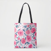 Pink Floral Waterverf Roos Patroon Tote Bag (Voorkant)