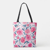 Pink Floral Waterverf Roos Patroon Tote Bag (Achterkant)
