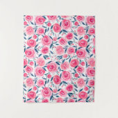Pink Floral Waterverf Roos Patroon Wandkleed (Voorkant)