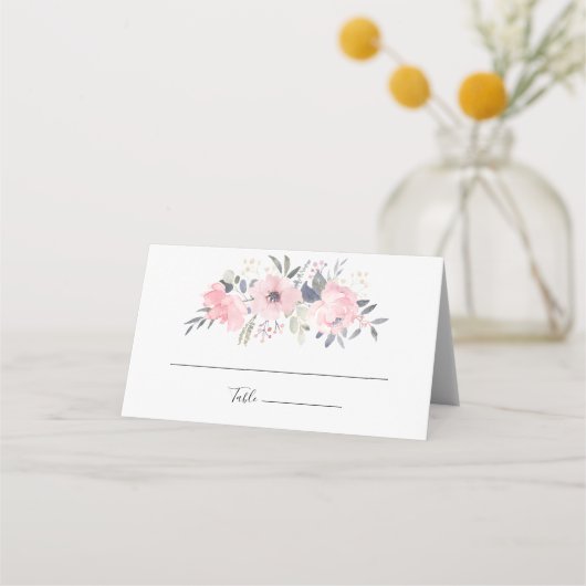 Pink Floral Waterverf Script Weddenschap Plaatskaartje (Voorkant)