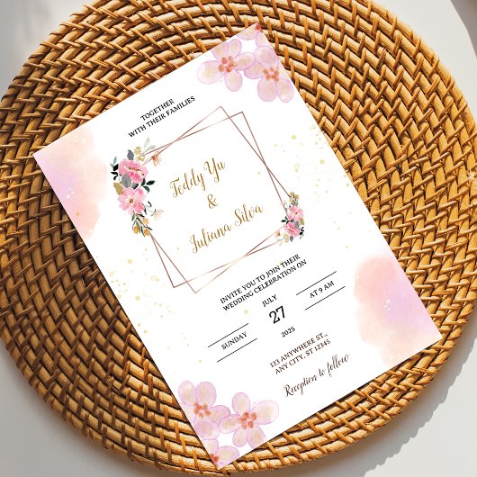 Pink Floral Waterverf Weddenschap Kaart