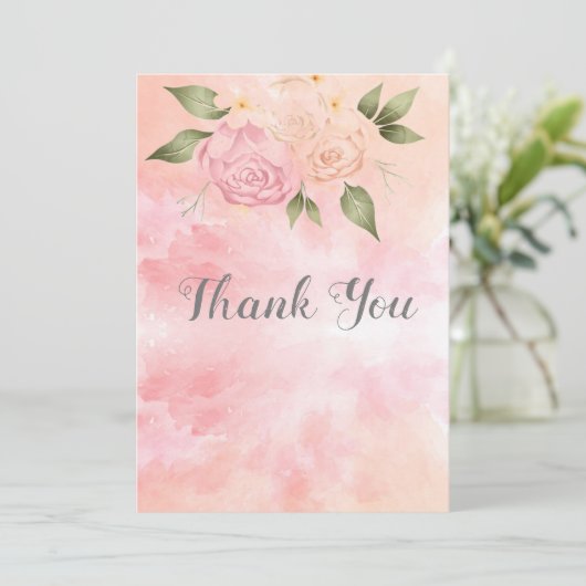 Pink Floral Waterverf Wedding Bedankkaart (Staand voorkant)