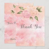 Pink Floral Waterverf Wedding Bedankkaart (Voorkant / Achterkant)