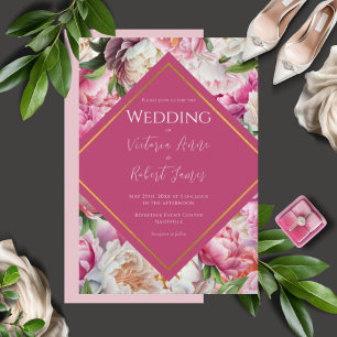 Pink Floral Waterverf Wedding Kaart