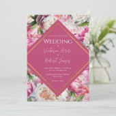Pink Floral Waterverf Wedding Kaart (Staand voorkant)