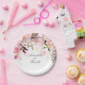 Pink Floral Waterverf Wedding Papieren Bordje (Feest)