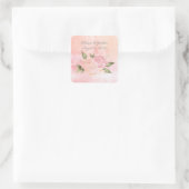 Pink Floral Waterverf Wedding Vierkante Sticker (Tas)