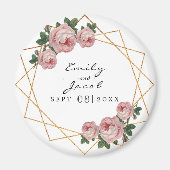 Pink Floral Wed Elegant Gold Glitter Geometric Magneet (Voorkant)