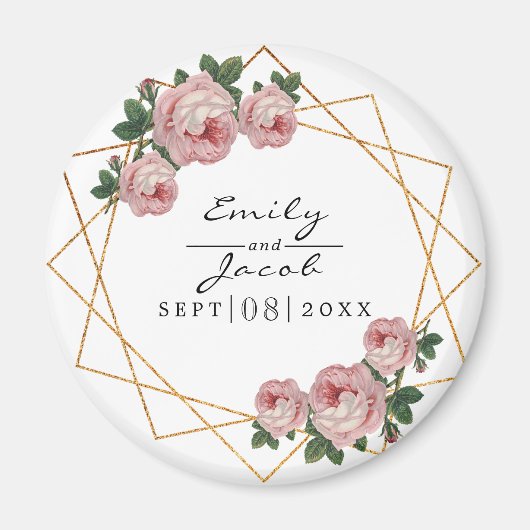 Pink Floral Wed Elegant Gold Glitter Geometric Magneet (Voorkant)