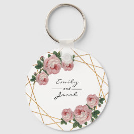 Pink Floral Wed Elegant Gold Glitter Geometric Sleutelhanger