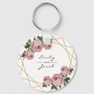 Pink Floral Wed Elegant Gold Glitter Geometric Sleutelhanger