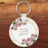 Pink Floral Wed Elegant Gold Glitter Geometric Sleutelhanger (Voorkant)