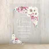 Pink Floral Wedding Acryl Uitnodigingen