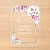 Pink Floral Wedding Acryl Uitnodigingen (Voorkant)