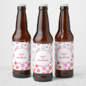 Pink Floral Wedding Bier Etiket (Flessen)